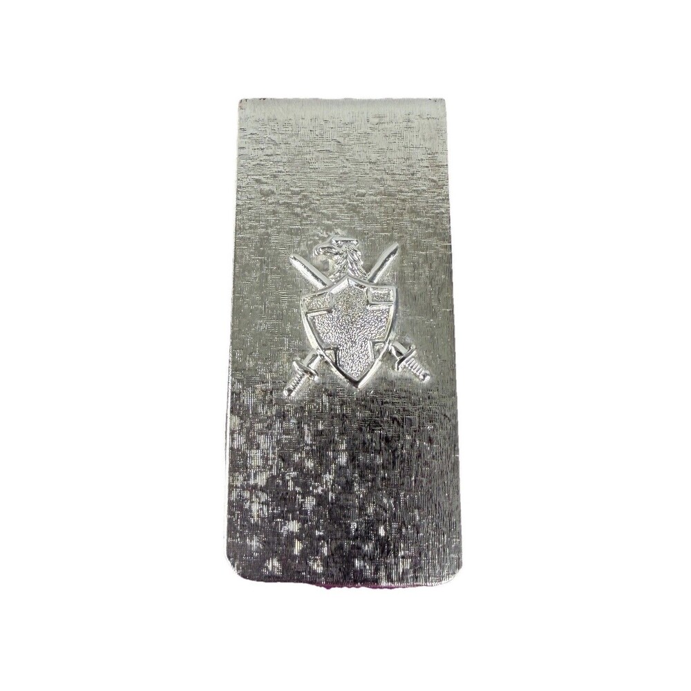 VTG Florentine Money Clip Silver Tone With  Eagle Shield And Crossed Swords